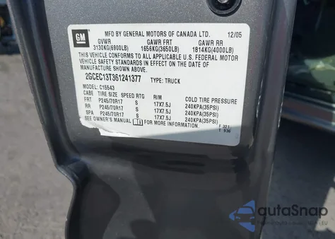 2006 Chevrolet Silverado 1500 Lt1 из США, поврежденный, VIN 2GCEC13T361241377